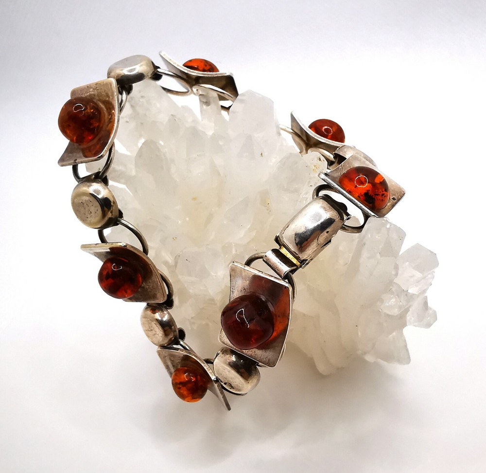 Amber Ladies Bracelet Bangle 925 Silver Handmade