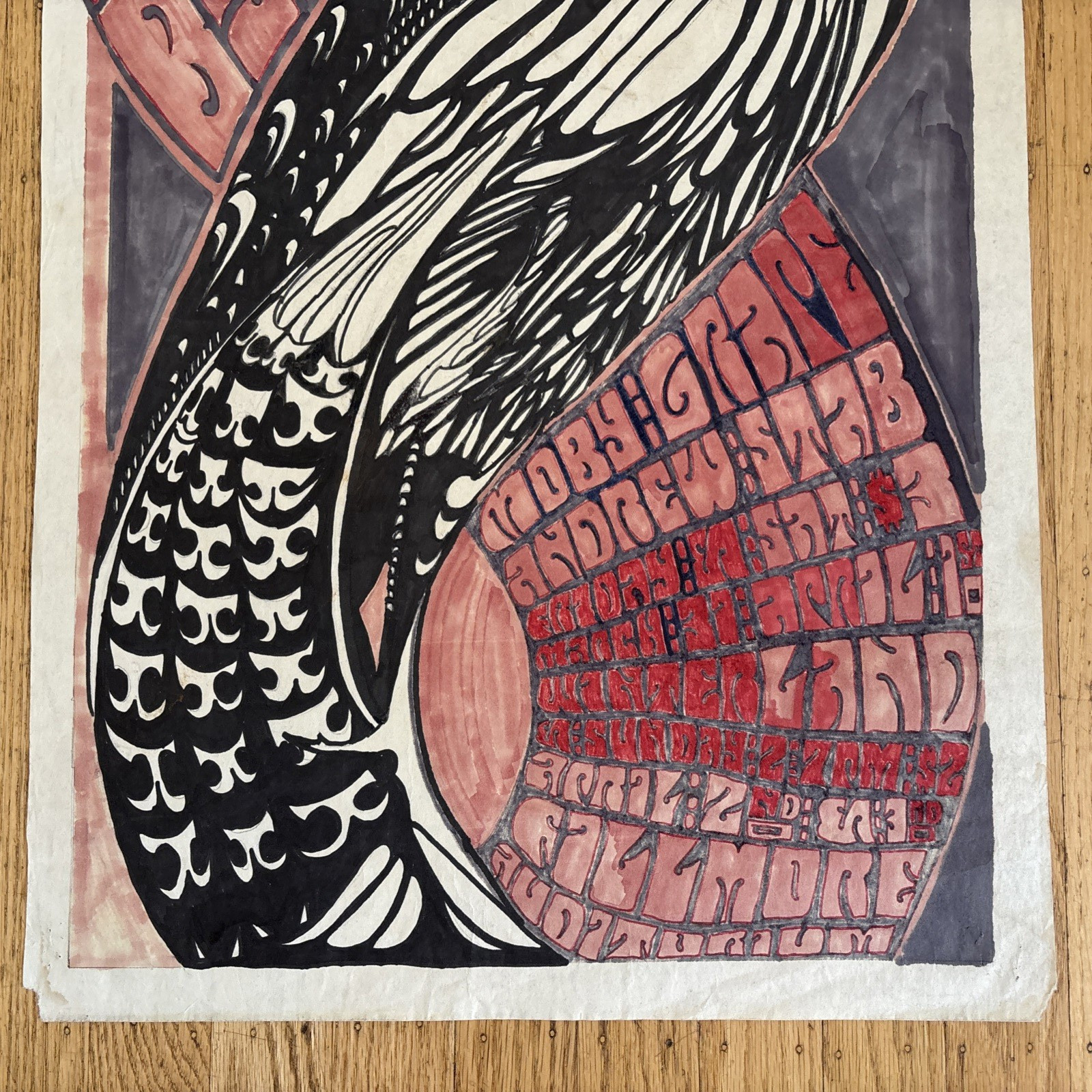 Fillmore Poster B. G. 57 Sketch Ink Hand Colored Art