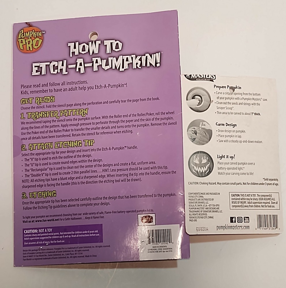 Vintage Halloween Pumpkin Pro Etch-a-Pumpkin Carving Kit & Stencils +Extra Tools