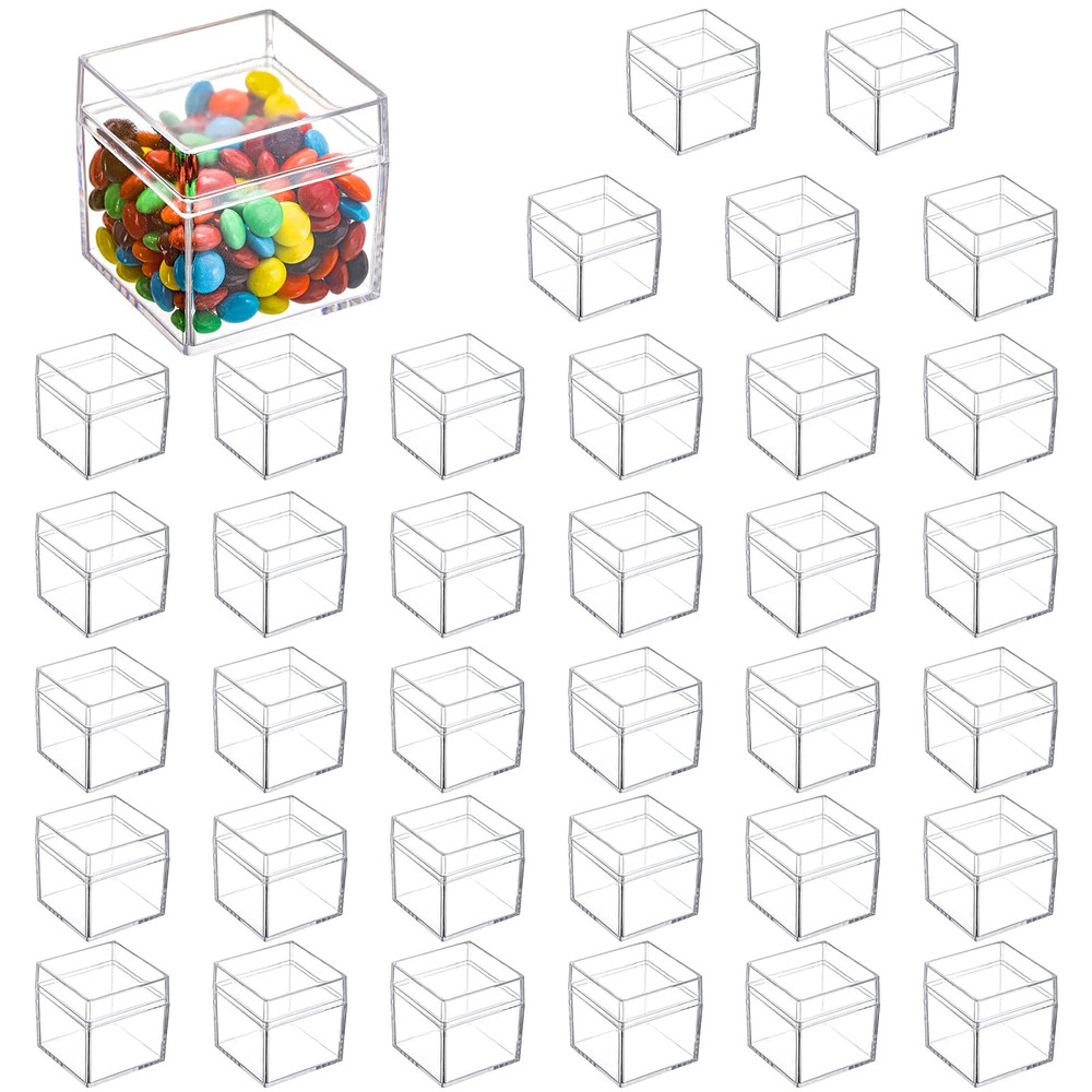 36 Pack Acrylic Boxes With Lid Clear Square Cubes Treat Gift Boxes Candy Storage