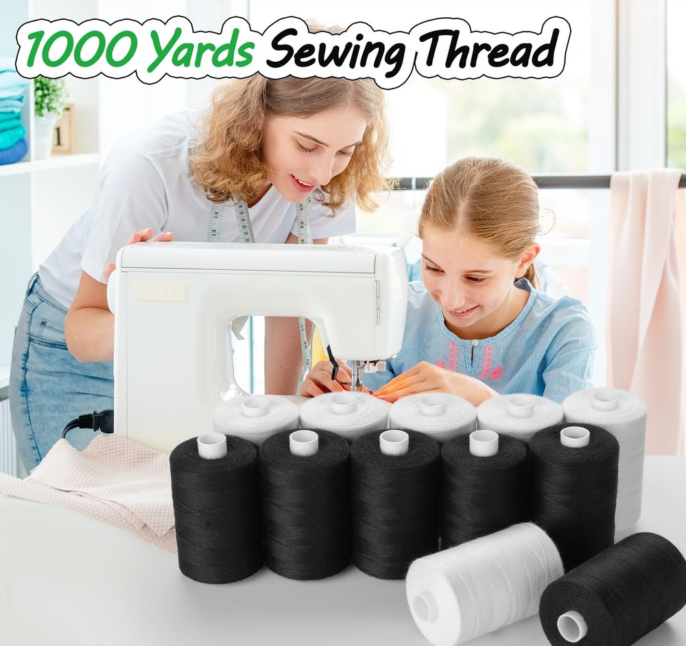 StiVerse 12PCS Thread - 1000Yard Black All Purpose Sewing Machine Thread for