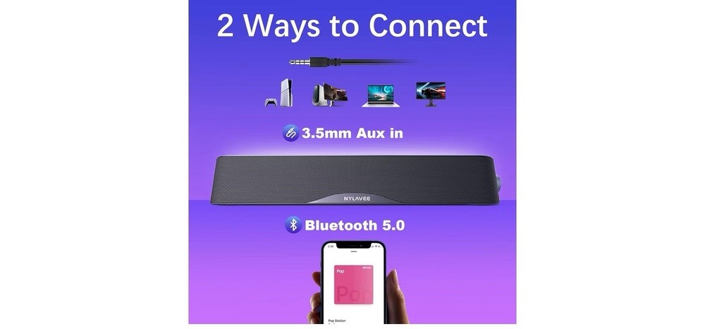 Nylavee Computer Speakers Bluetooth High-Fi Stereo Sound Bar with Bluetooth