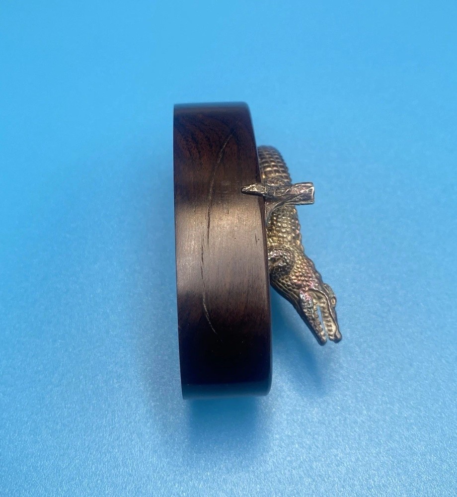 Patrick Mavros Solid Silver Crocodile Place Card Holder On A Hardwood Base