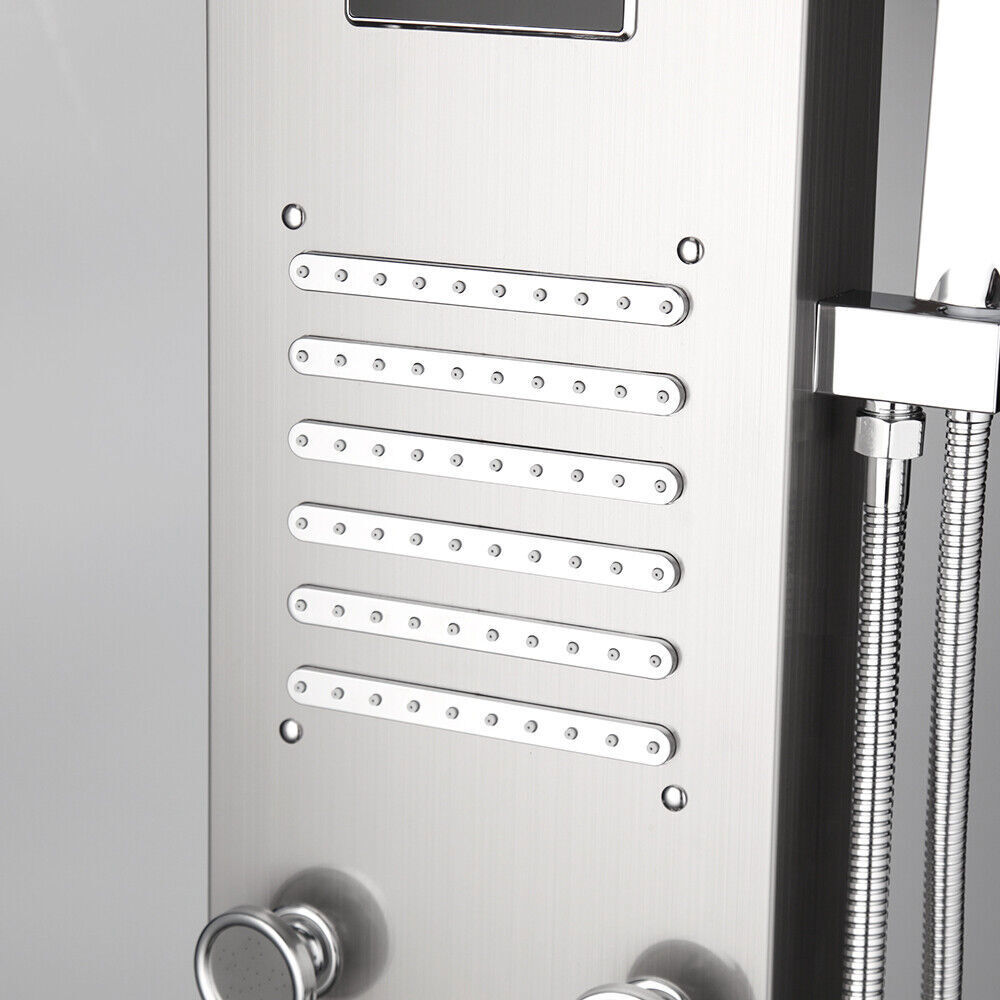 Bathroom Wall Mount Brushed Massage Jets Shower Panel LED Digital Column Faucet