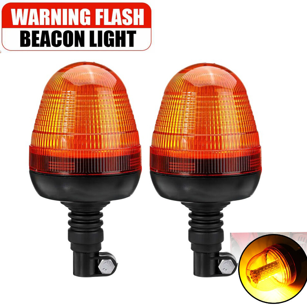 2x LED Rotating Flashing Beacon Flexible DIN Pole Mount Tractor Warning Light E9
