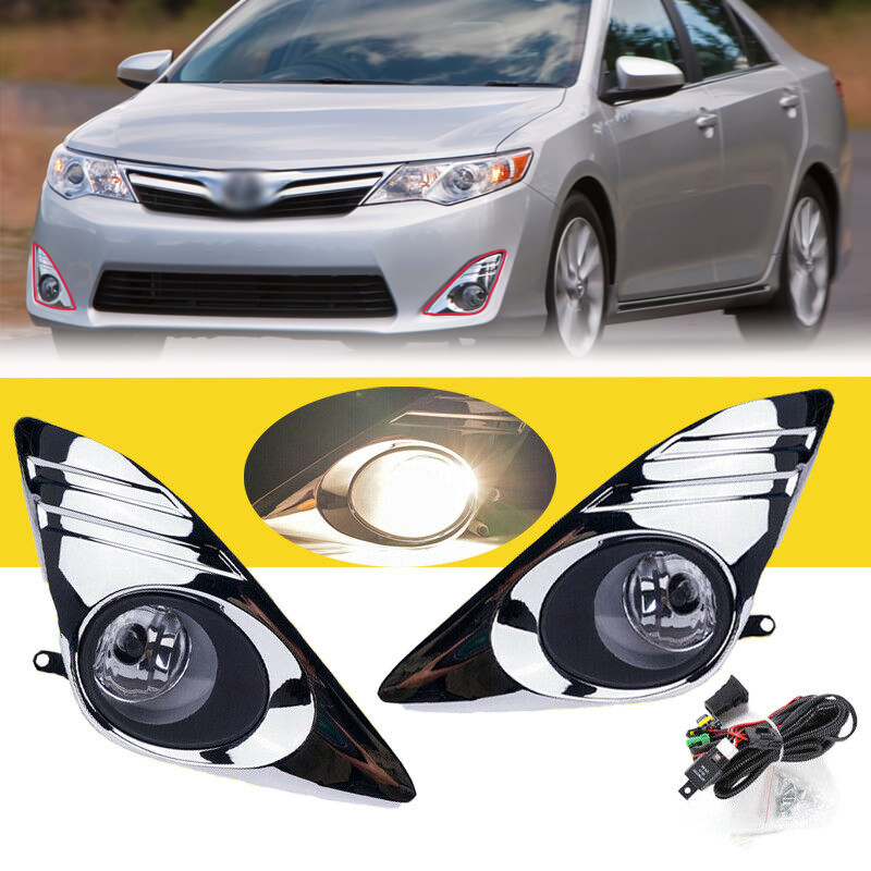 Clear Lens Fog Lights Lamps Chrome Cover Fits 2012 2013 2014 Toyota Camry Pair
