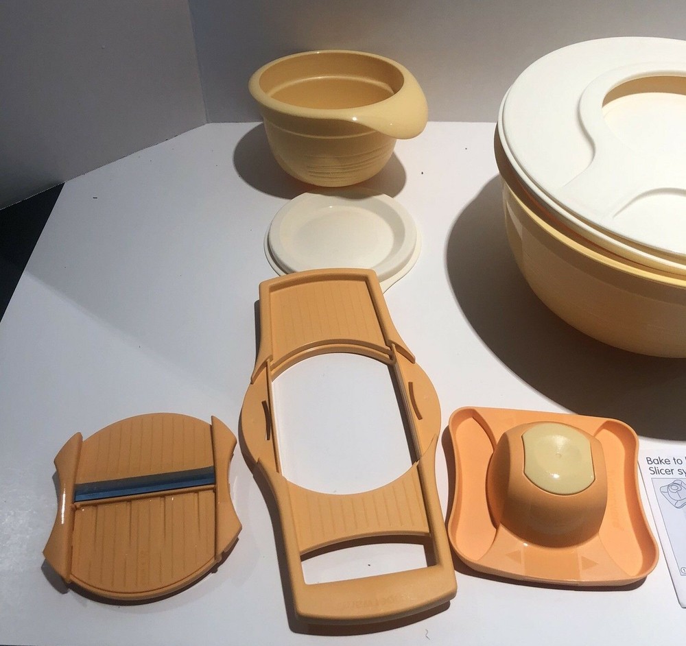 Tupperware Basic Slicer System Set with Mixing Light Orange Bowls New