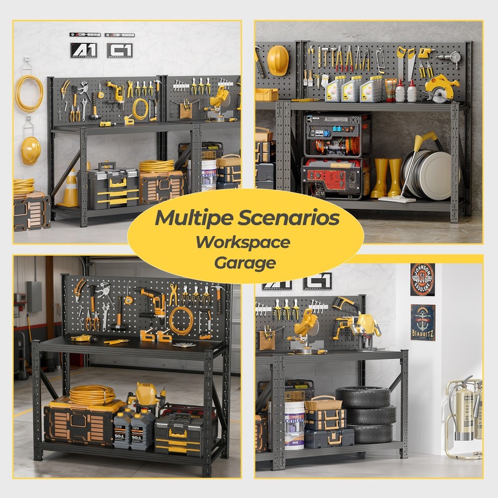 Work Bench with Pegboard, Garage Storage Rack,Industrial Utility Shelf