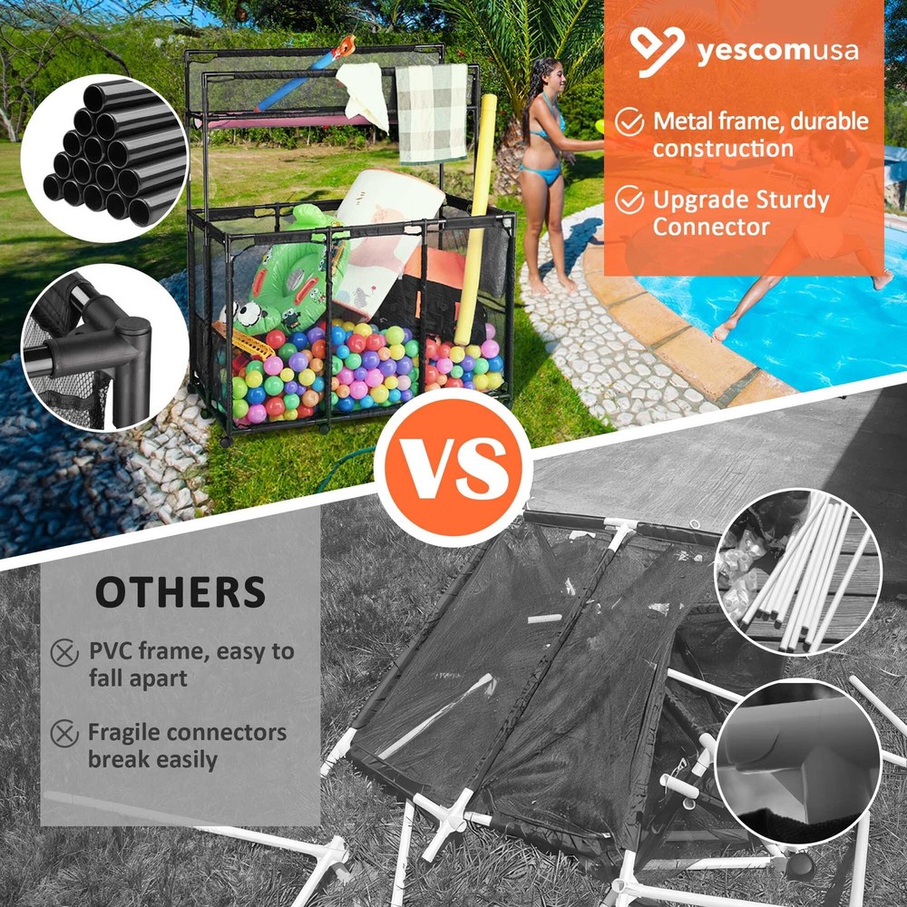Yescom Rolling Mesh Pool Storage Bin Two Tier with Blue Replacement Net Combo
