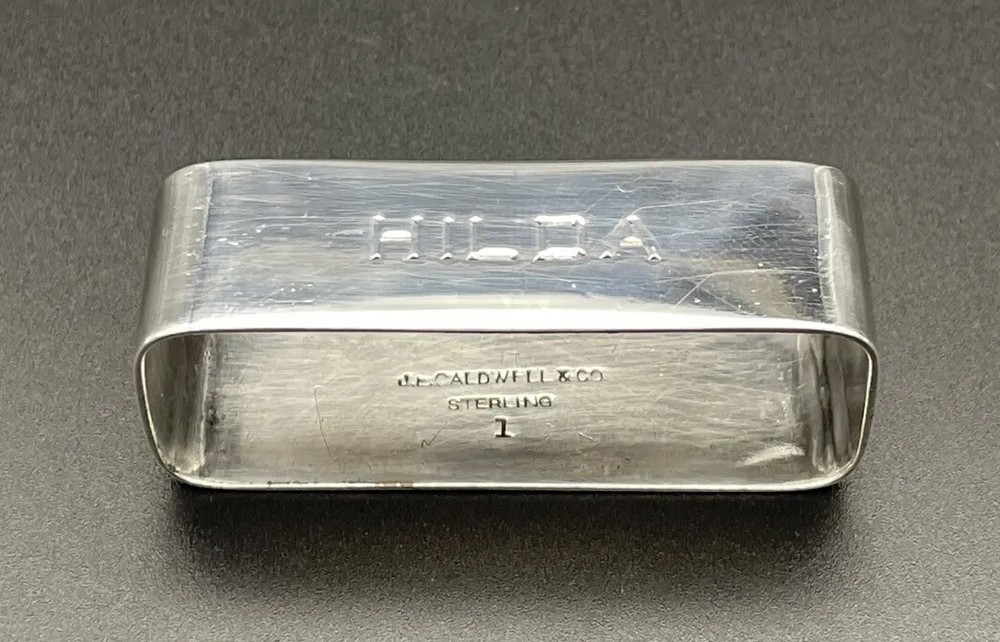 Sterling Silver Napkin Ring Name Engraved “HILDA” J. E. Caldwell