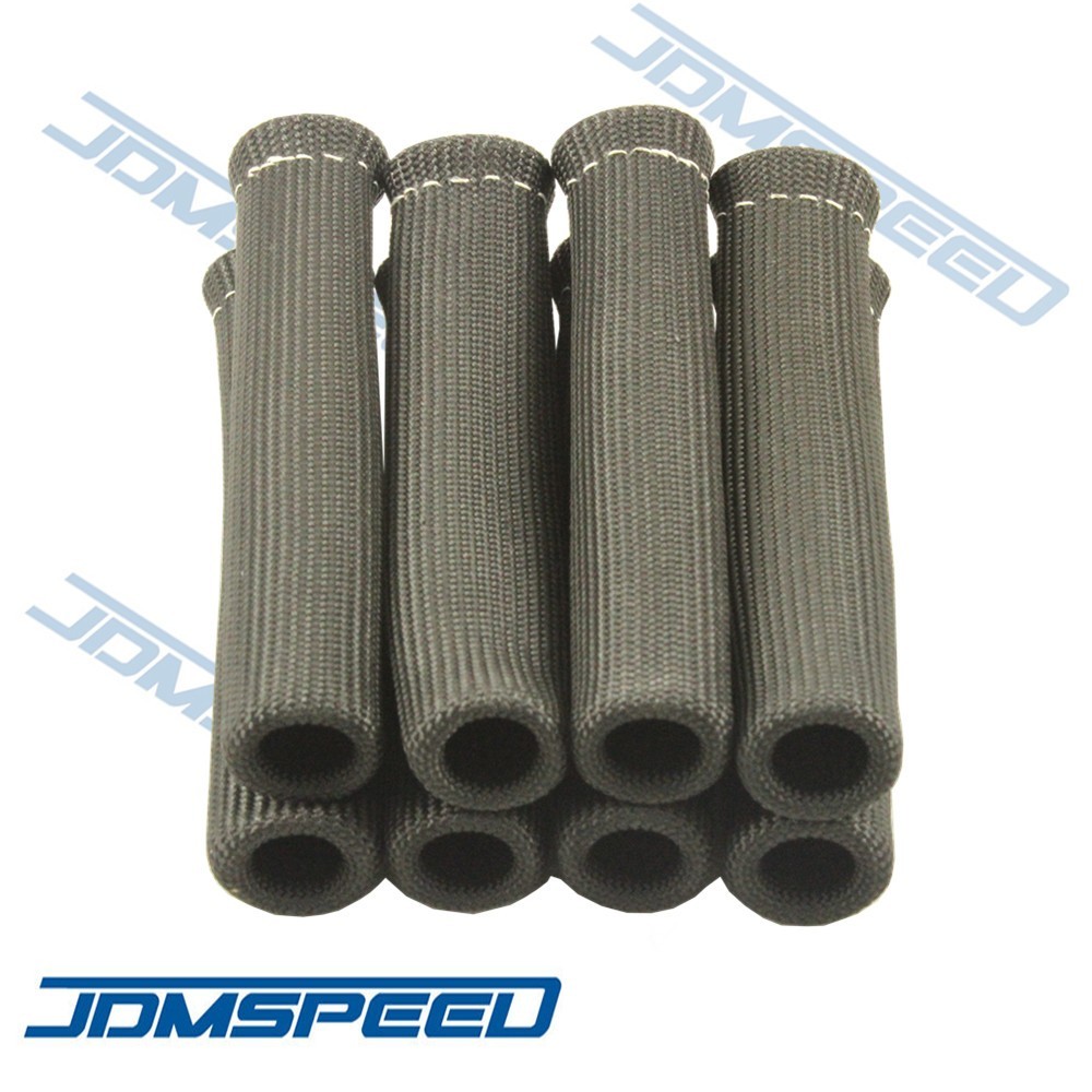 Black 8pcs 1200° Spark Plug Wire Boots Heat Shield Protector Sleeve SBC BBC 350