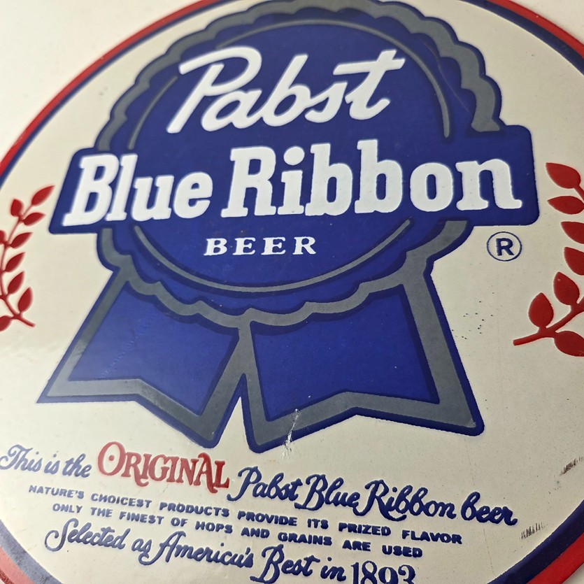 Vintage Pabst Blue Ribbon Beer Porcelain Sign - Ribbon Badge Logo Sign