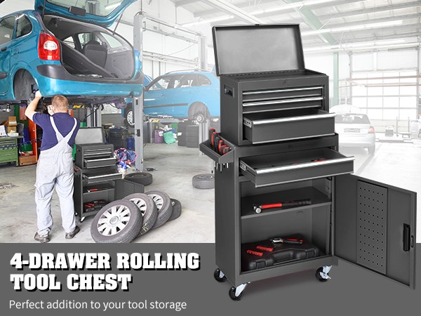 Rolling Tool Chest Tool Organizer Box with Lockable Wheels & Detachable Top NEW