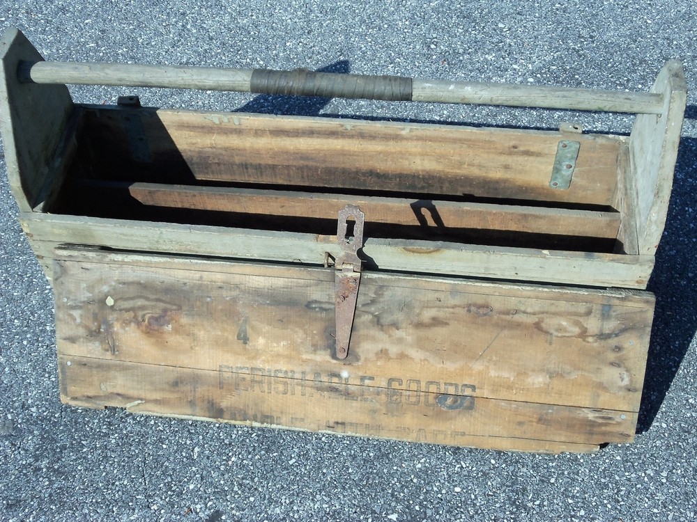 Vintage Wooden Rustic Tool Carrier Tool Box