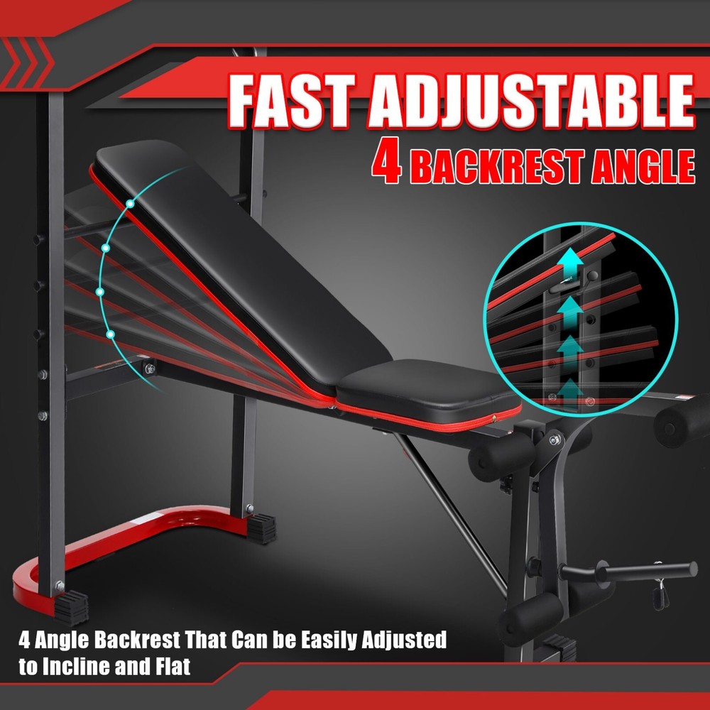 660LBS 8 in 1 Weight Bench Set Adjustable Bench Press with Squat Rack Training🔥