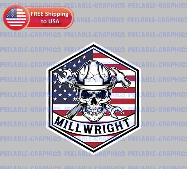 MILLWRIGHT AMERICAN FLAG STICKER HARD HAT STICKER HELMET TABLET TOOLBOX B