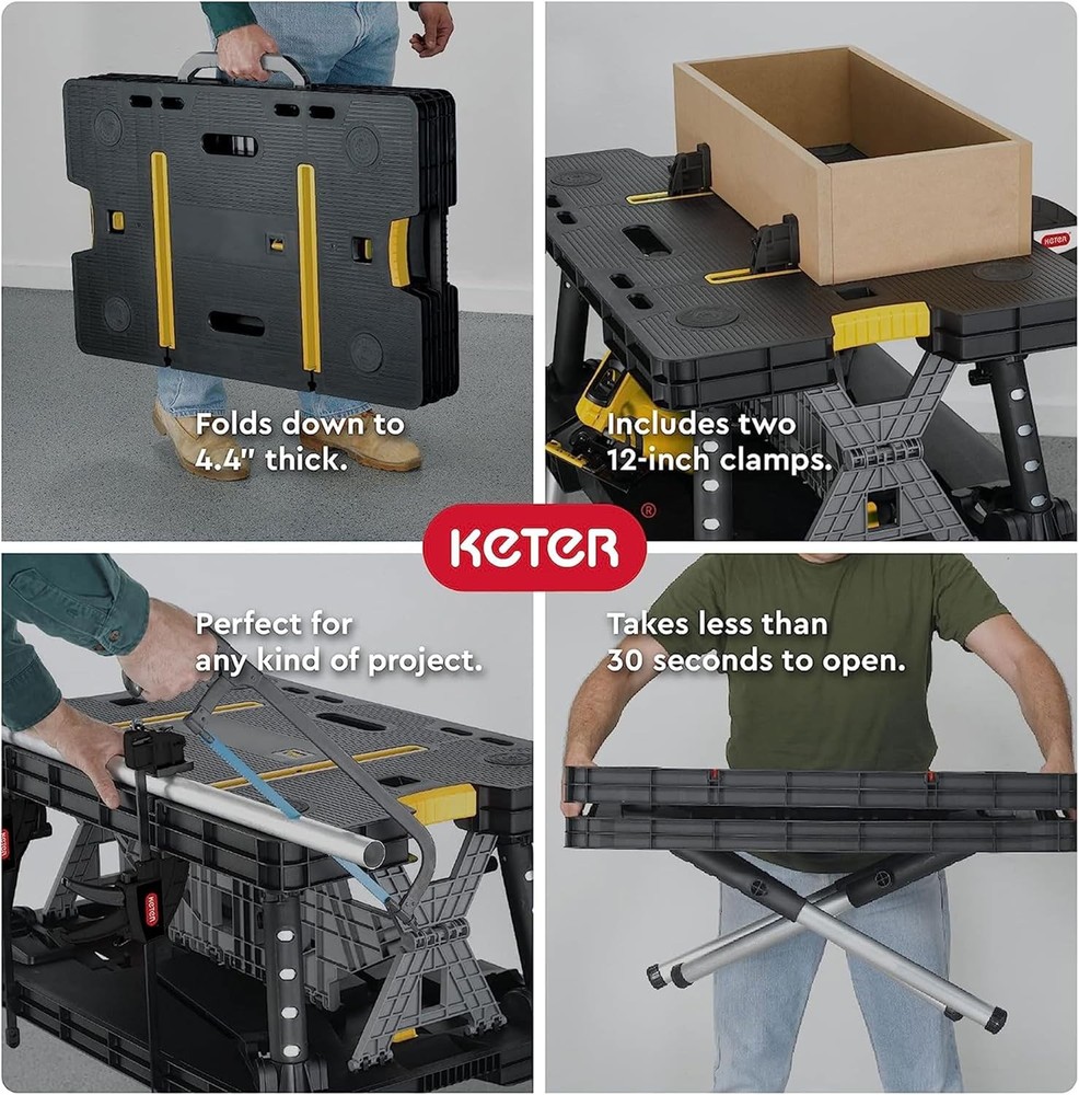 Heavy-Duty Folding Workbench W/ 1,000 Pound Capacity Foldable Work Table Garage