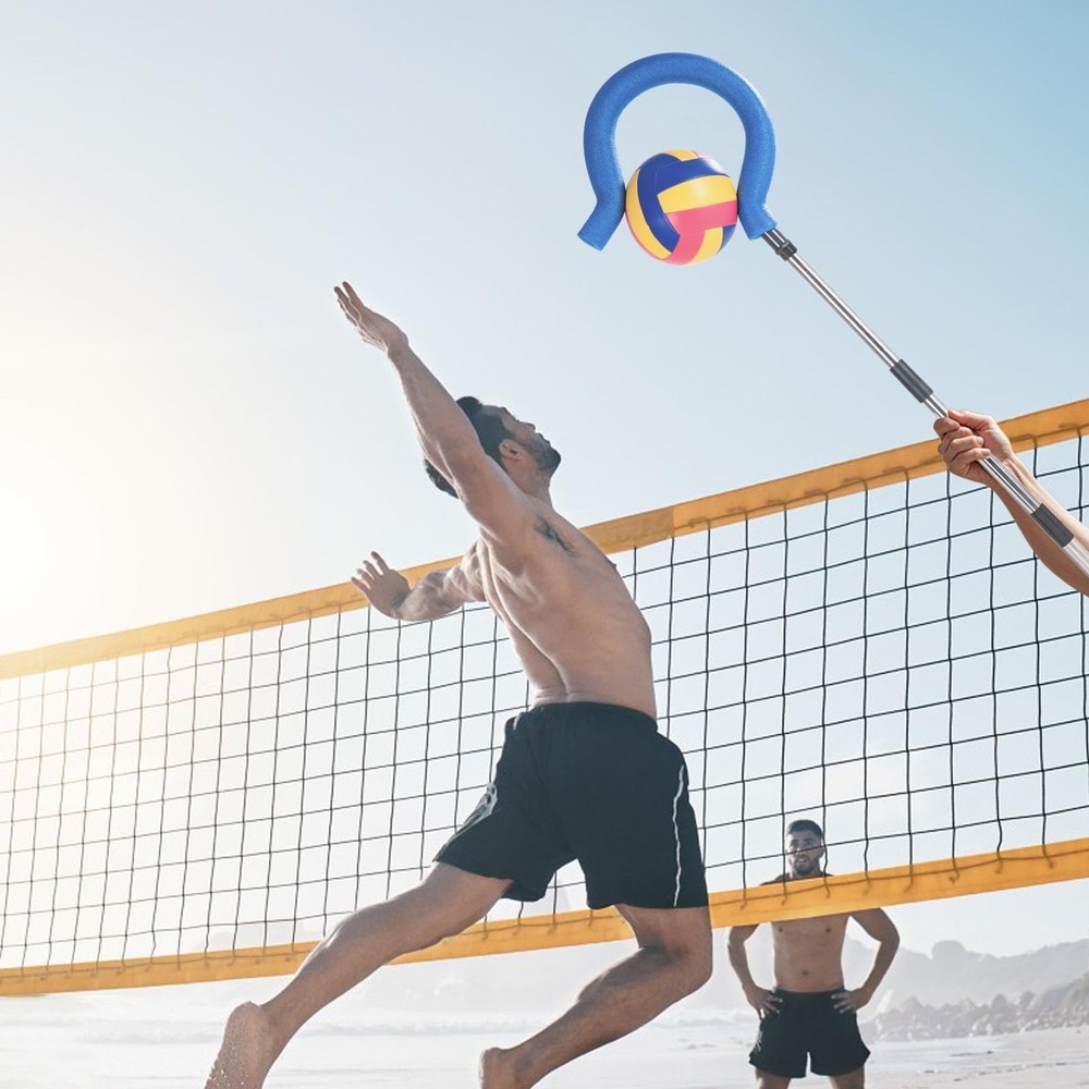 Adjustable Volleyball Spike Trainer with Question Mark Hook, Portable Blue