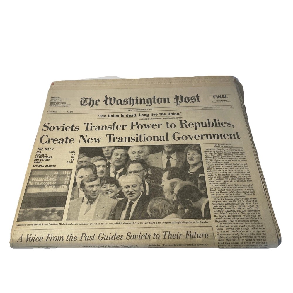 Washington Post 1991 Soviet Union Mikhail Gorbachev Newspaper Russia Complete