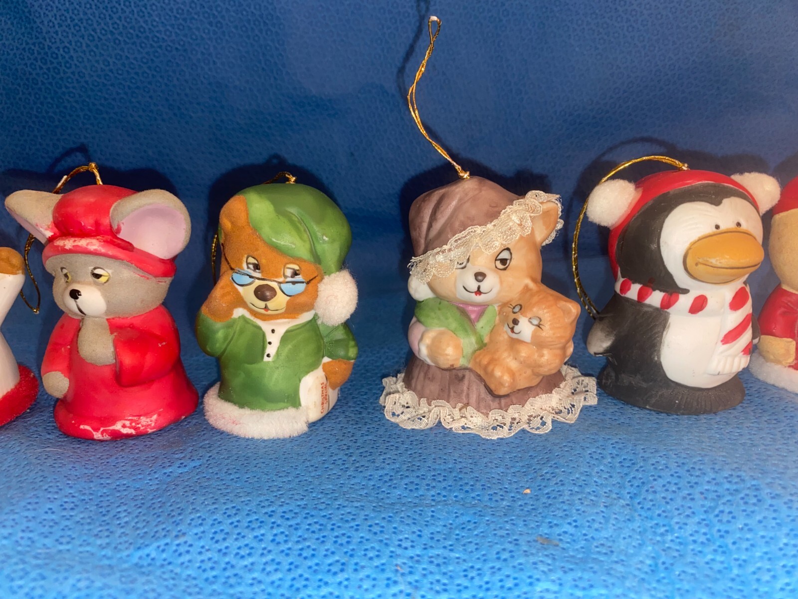 11 Vintage Jasco Cute Critter Christmas Bell Porcelain Bisque Ornaments