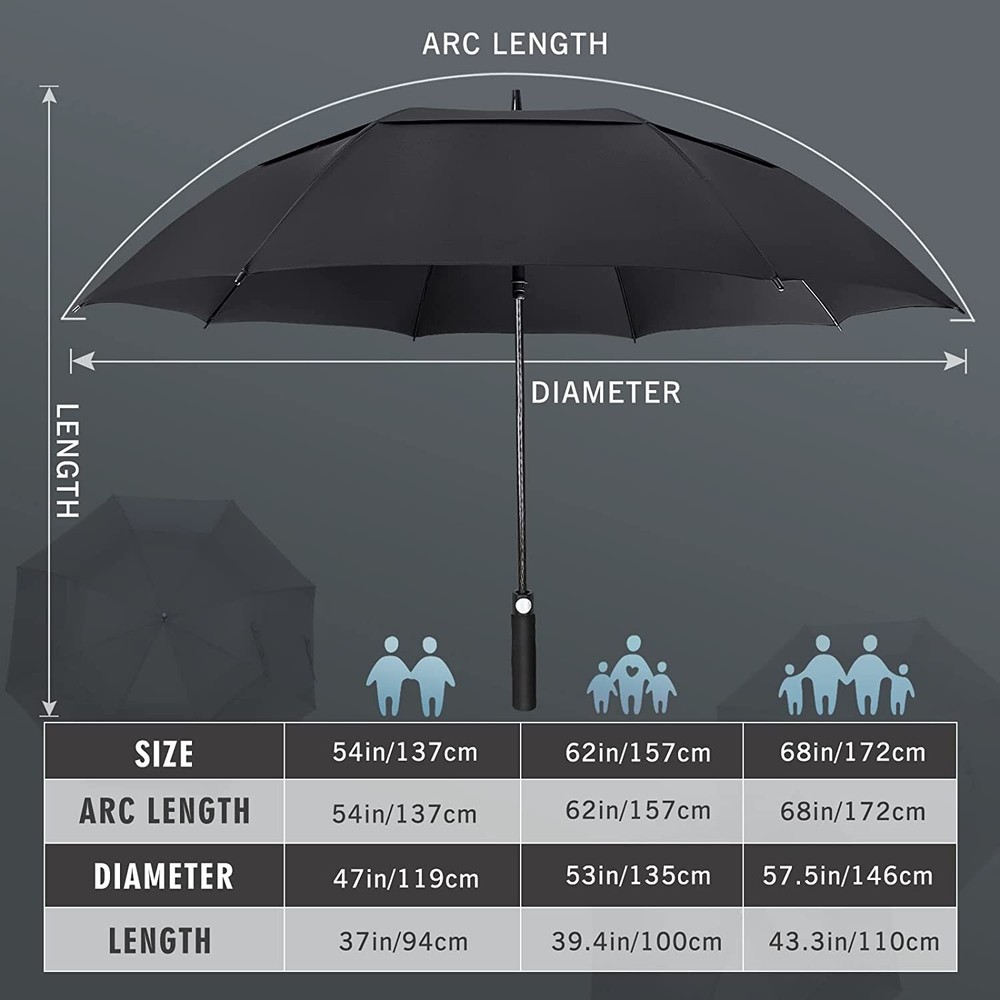 Golf Umbrella 62 Inch Large Windproof Automatic Open Oversize With Double Canopy