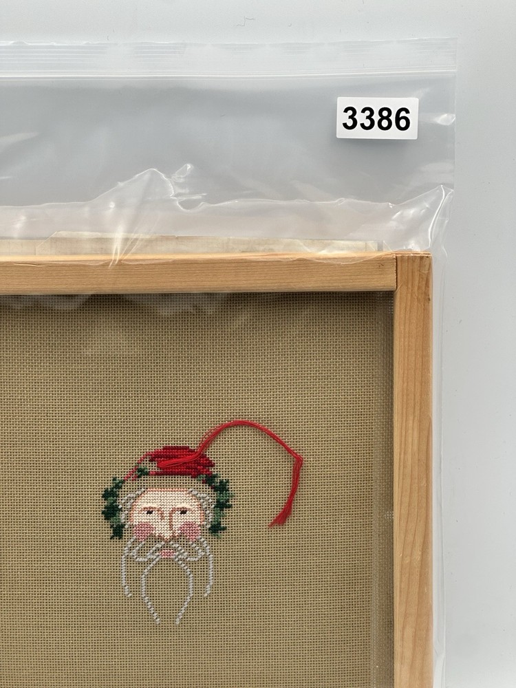 Mounted Santa Needlepoint Project Incomplete With Color Legend
