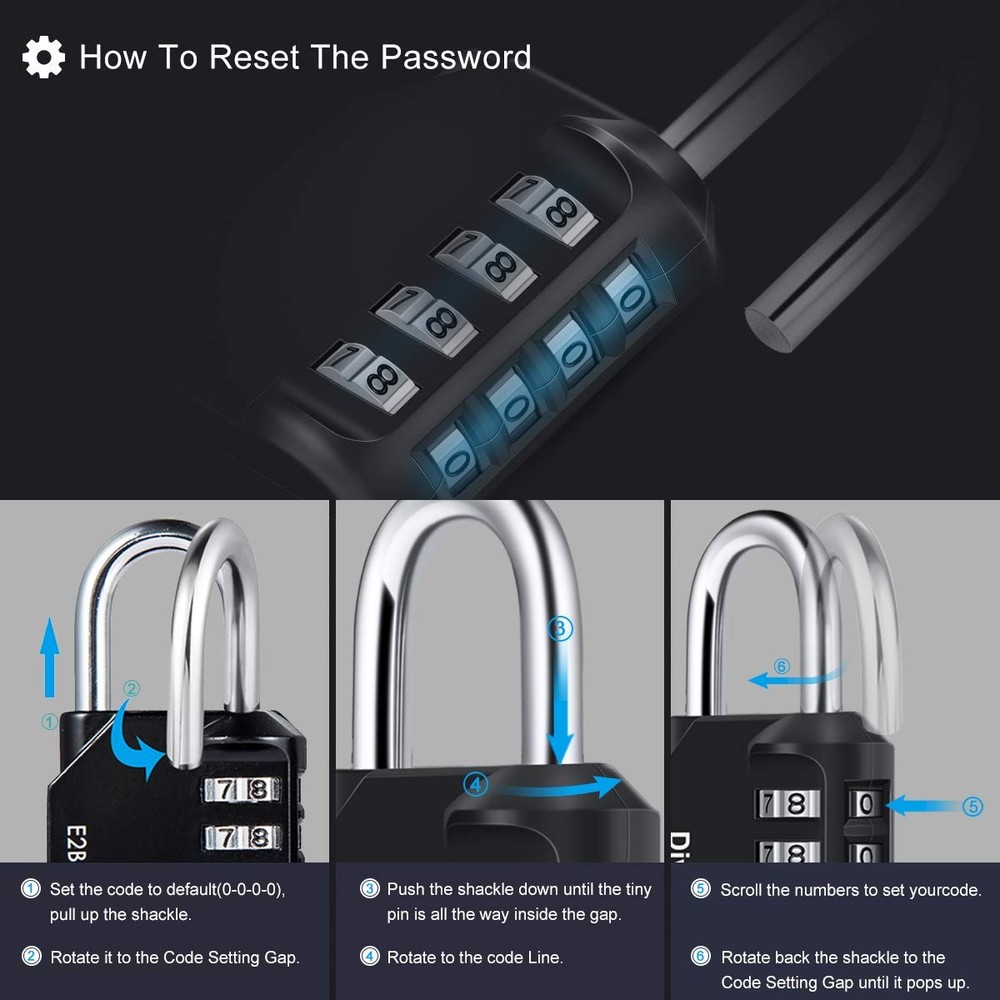 3 Pack Combination Padlock Outdoor, 4 Digit Combination Lock Waterproof, Meta...