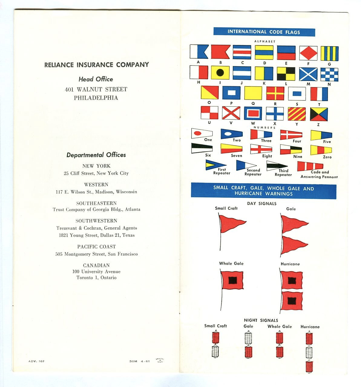 Vintage 1961 RELIANCE Insurance YACHTING Booklet! BUOY & Signal FLAG Cards!