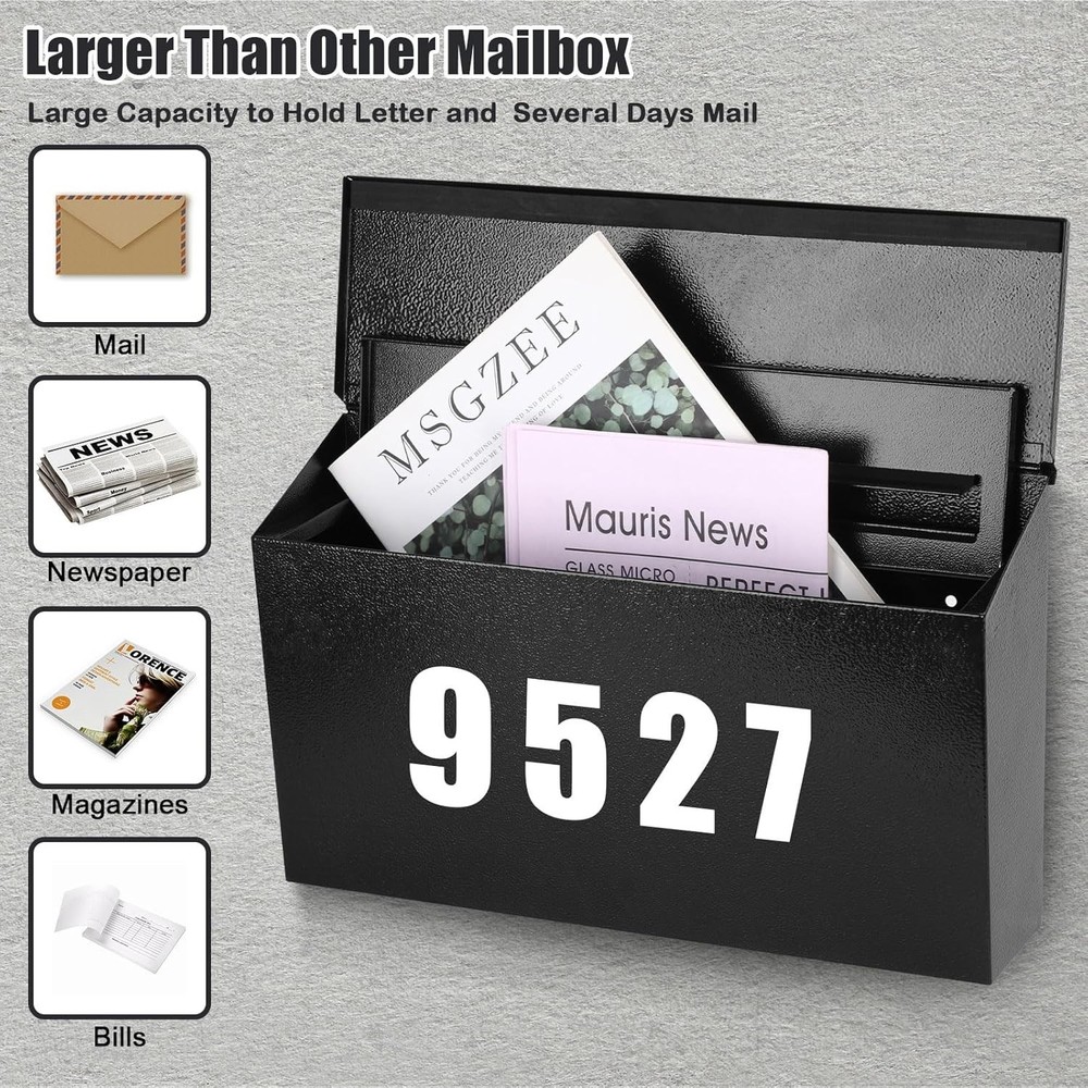 Metal Wall Mount Mailbox, Key Lock Security