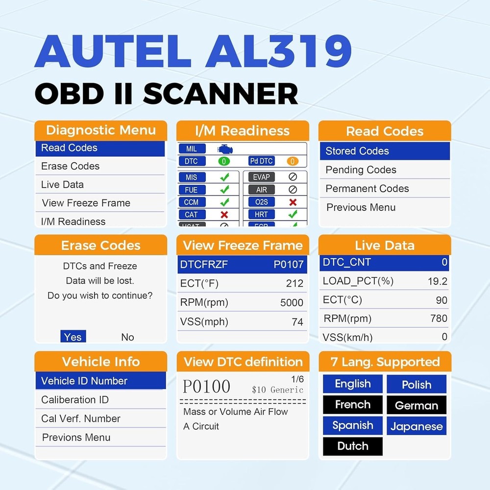 Compact AL319 Scanner - One-Click Engine Diagnostic & Vehicle Information Viewer