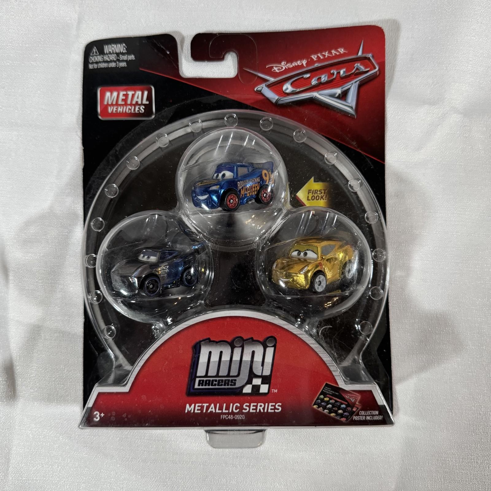 Disney Pixar Cars Mini Racers Metallic Series 3 Pack McQueen Diecast Mattel