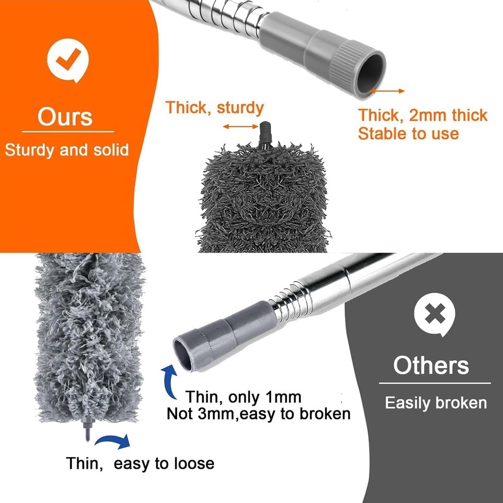 Microfiber Duster with Extension Pole Long Handle Bendable Washable