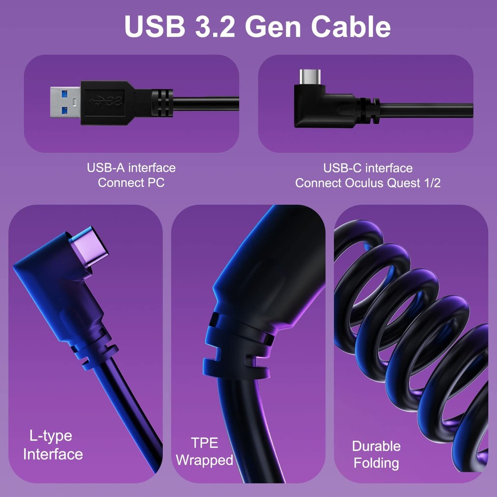 VR Link Cable 16FT Compatible with Meta/Oculus Quest 3S/Quest 3/Quest 2/Pro V...