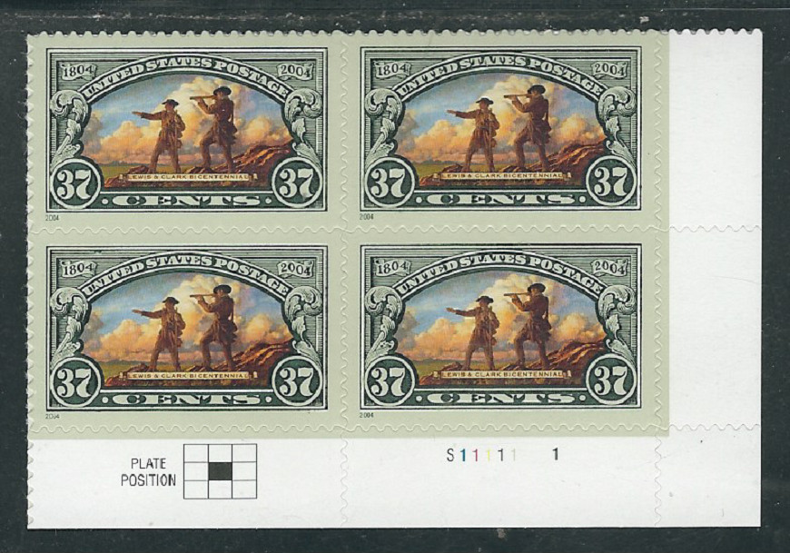 Scott #3854... 37 Cent... Lewis & Clark...Plate Block