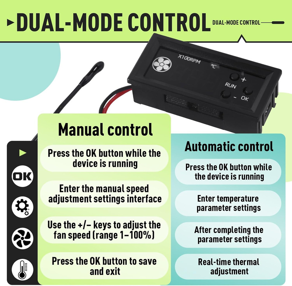4-Wire PWM Fan Temperature Controller (12V 3A) Fan Speed Controller with 1 Black