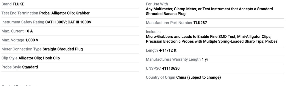 NEW Fluke TLK287 Electronics Master Test Lead Set