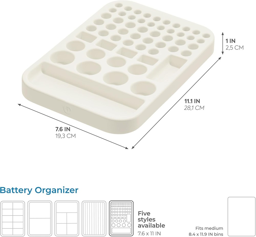 iDesign Recycled Plastic Divided Battery Organizer Insert, Insert