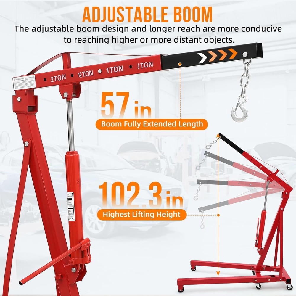 Professional-Grade 2 Ton Hydraulic Engine Hoist - Space-Saving Design for Garage
