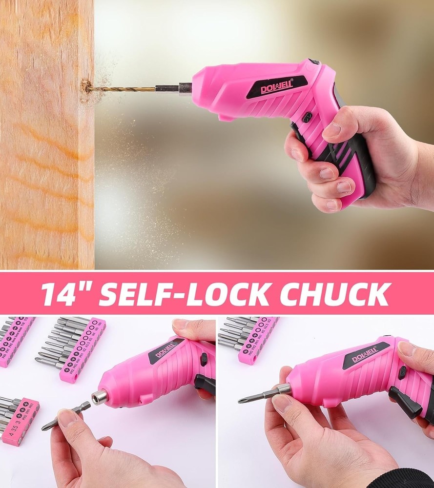 USB Rechargeable Pink Cordless Screwdriver with 28 Essential Bits - Perfect Gift