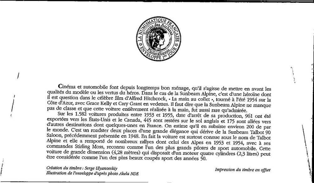 Monaco SC# FDC 2013 Sunbeam Alpine - A03109