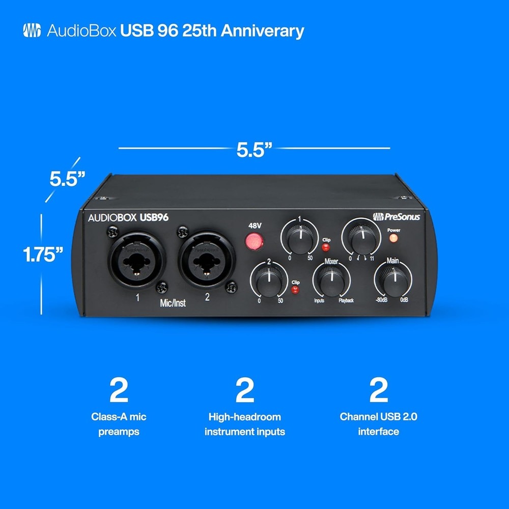 USB Audio Interface 2-Channel Recording Software Studio One Ableton Compatible