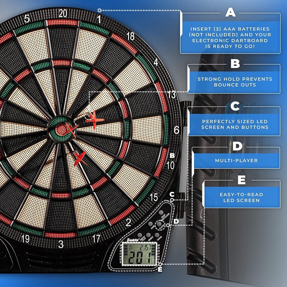 Electric Dartboard Set - Soft Tip Darts, Storage Cabinet