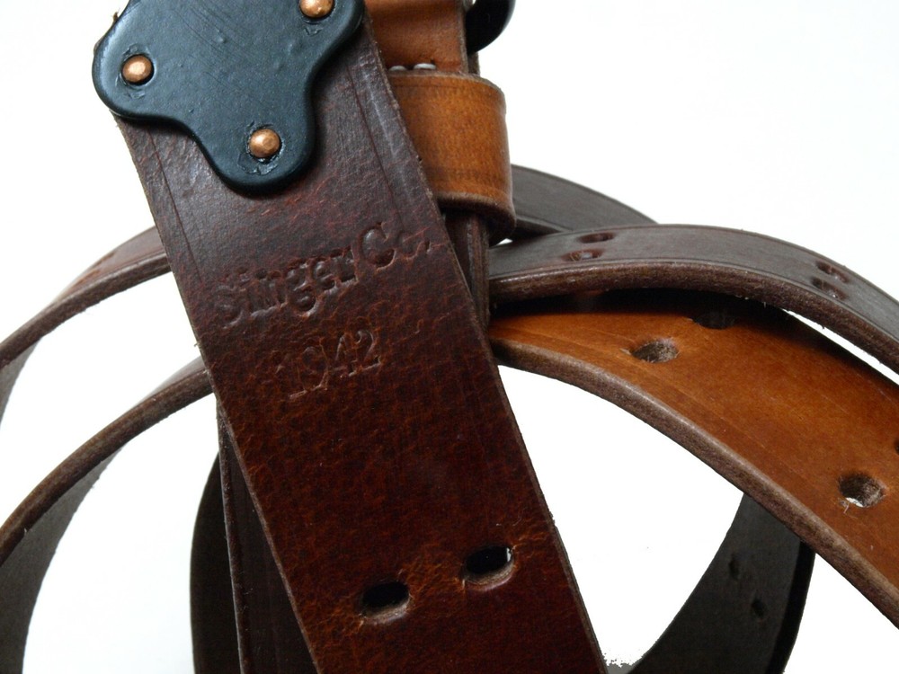 FATIGUED/CONDITIONED M1907 U.S. style leather slings,  black or brass fittings