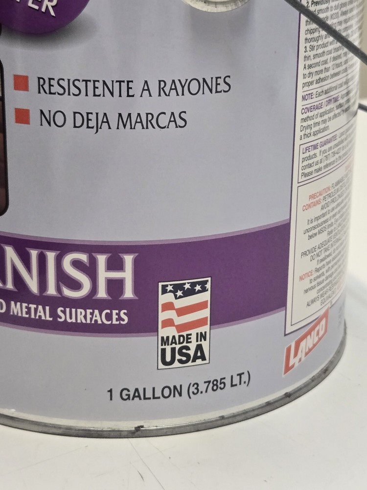 Lanco 1 Gallon Polyurethane Varnish. Clear Satin UV Filter. Scratch Resistant