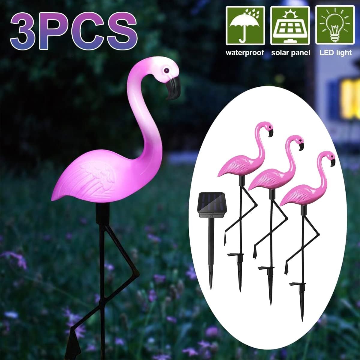 3pcs Flamingo Solar Lights Outdoor Pink Stake Light Garden Lights Stick Lights ﻿