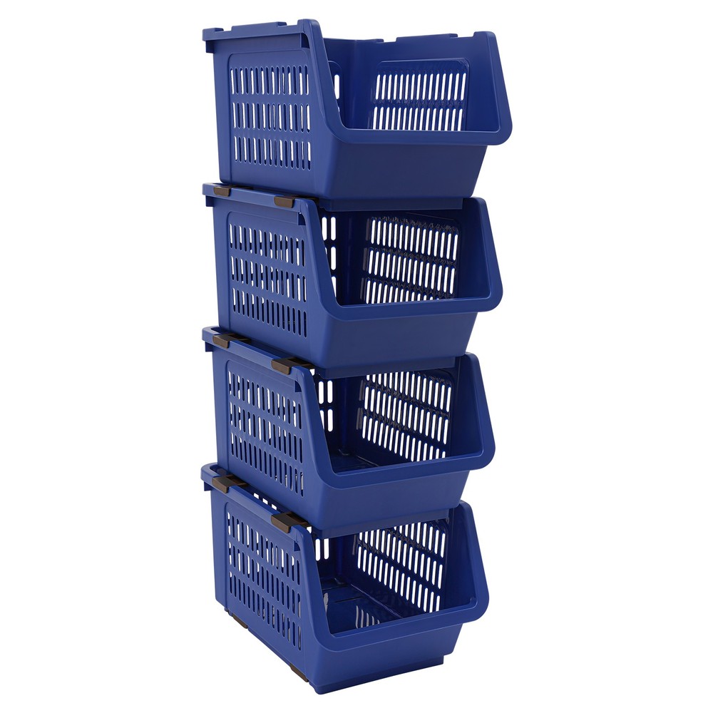 4 PCS Stacking Storage Baskets, PP Plastic Stackable Organizer Bins 76x34x24cm