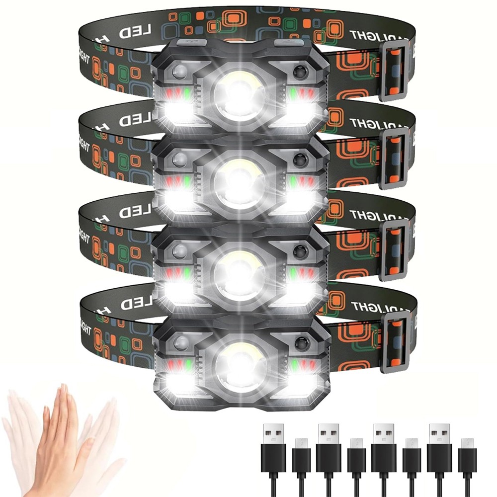 4x Rechargeable Headlamp Super Bright LED Head Light Forehead Flashlight Outdoor