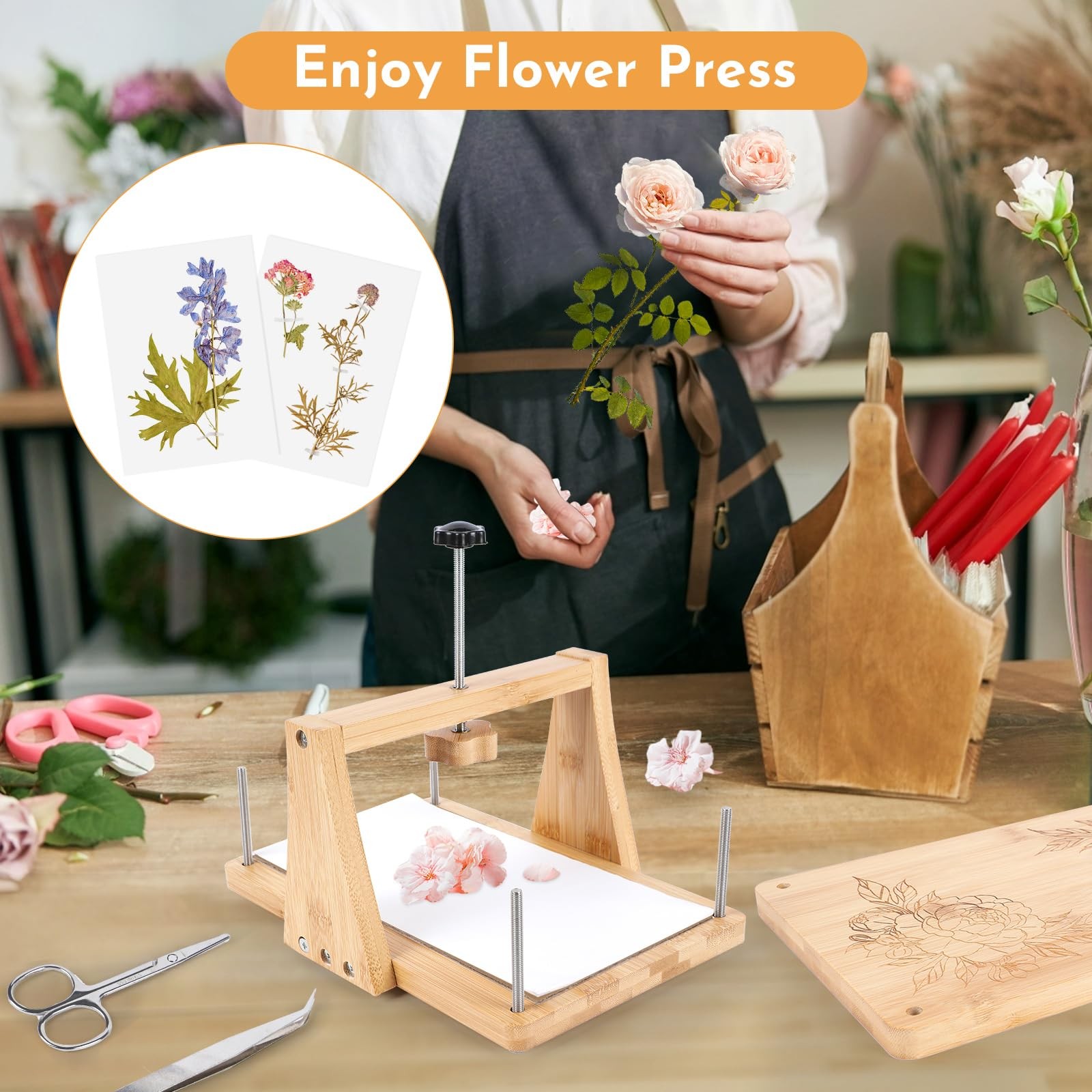 NIUGRECF 1Set Large Wooden Flower Press Kit - Even Pressure Flowers Pressed D...