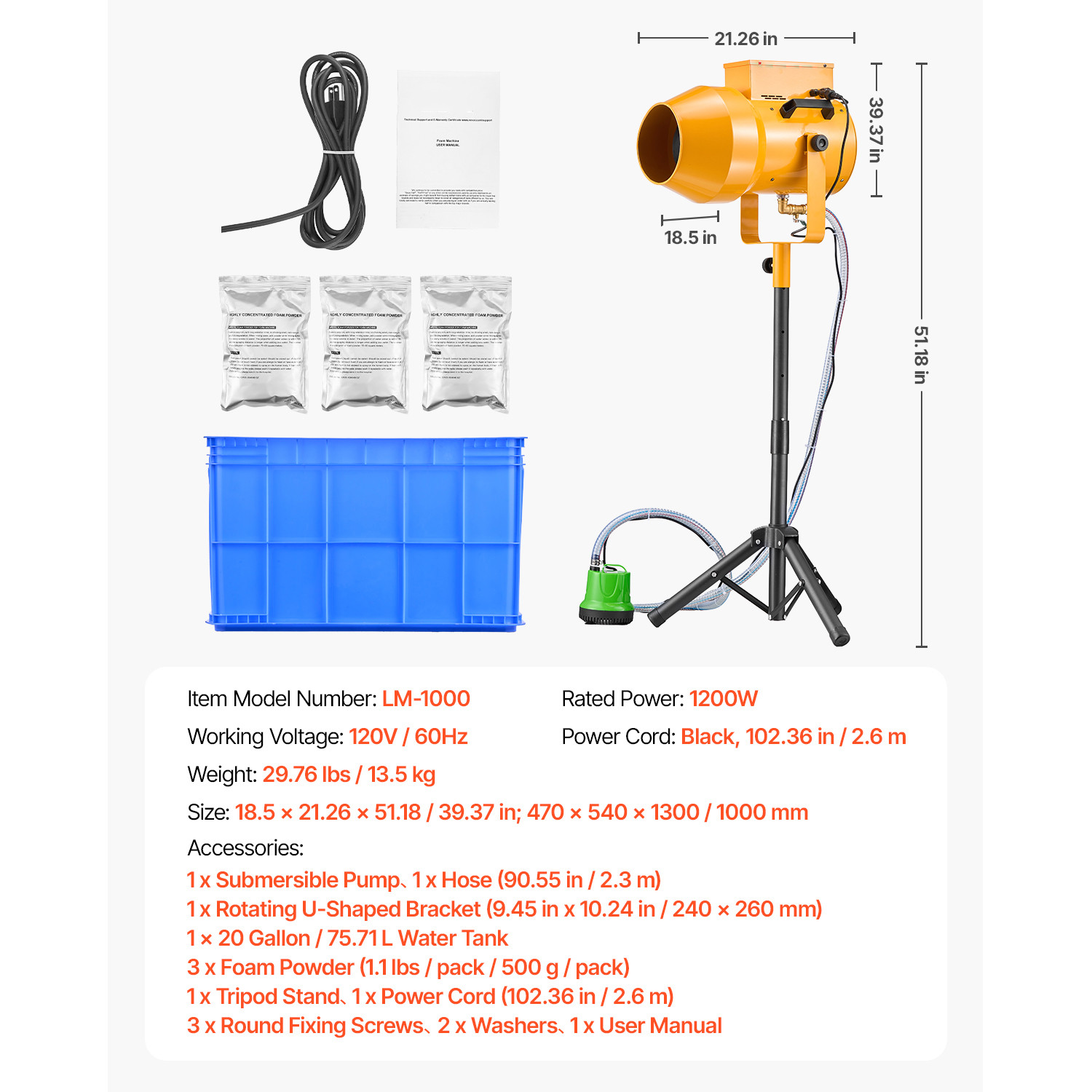 1200W Foam Machine Foam Cannon w/ Stand for Outdoor Summer Pool Birthday Party