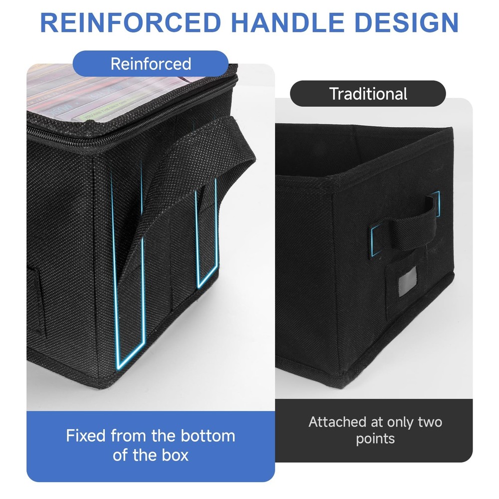 CD Case Holder with Handles and Clear Lid 2-Pack Black Storage Box Label Slots